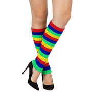 RAINBOW LEG WARMERS Stocking Ribbed High Knitted Socks Chunky Dance 80s Party - Rainbow V563-15180-14