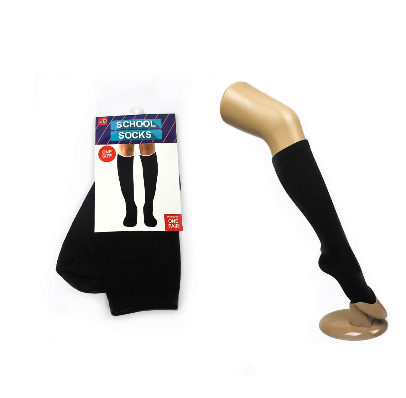 1 Pair SCHOOL SOCKS Plain Knee High Cotton Girls Boys Unisex - Black - One Size Fits Most V563-15220-BLACK
