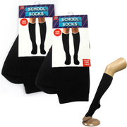 2 Pairs SCHOOL SOCKS Plain Ribbed Knee High Cotton Girls Boys Unisex Kid - Black - One Size Fits Most V563-15220-BLACK-2PCS