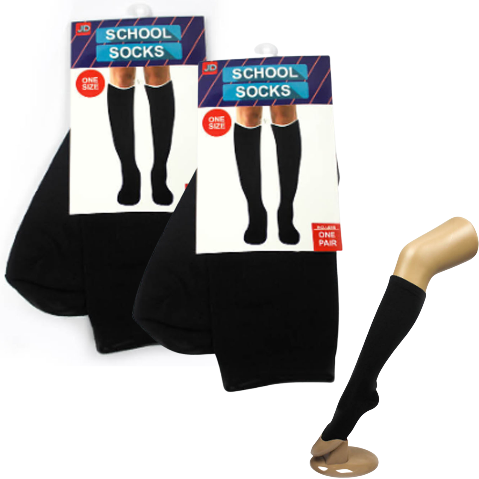 2 Pairs SCHOOL SOCKS Plain Ribbed Knee High Cotton Girls Boys Unisex Kid - Black - One Size Fits Most V563-15220-BLACK-2PCS
