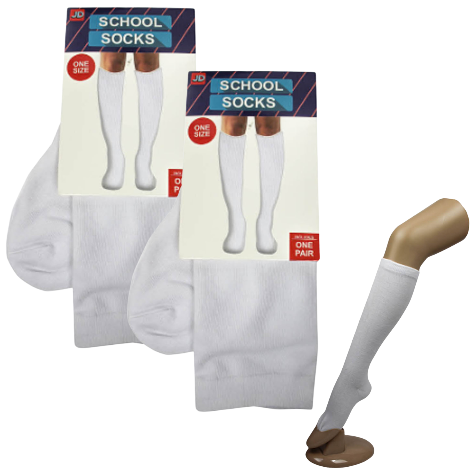 2 Pairs SCHOOL SOCKS Plain Ribbed Knee High Cotton Girls Boys Unisex Kid - White - One Size Fits Most V563-15220-WHITE-2PCS