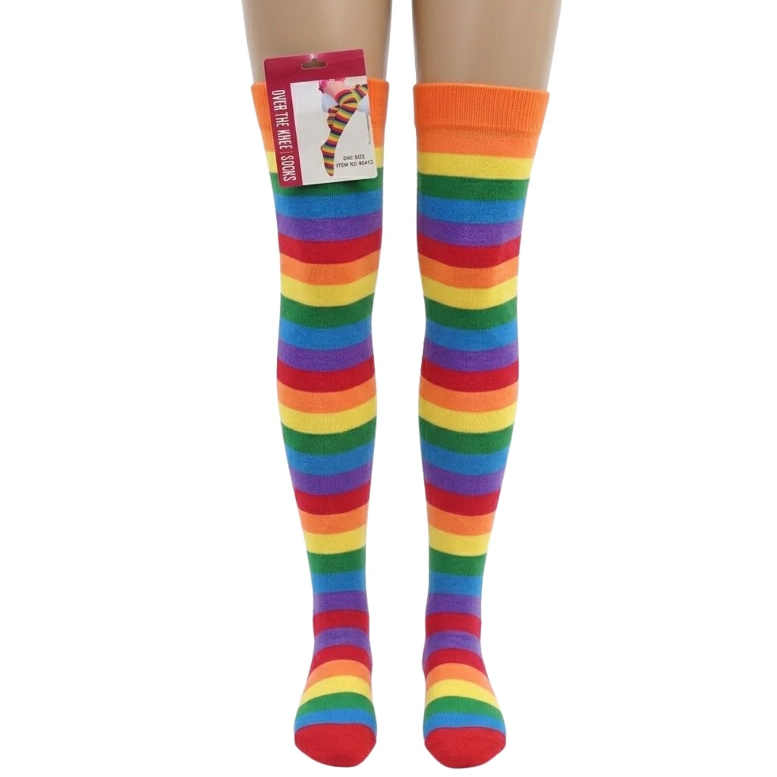 Womens Over Knee Socks Striped Thigh High Stockings Long Stretch - Rainbow V563-15350-09