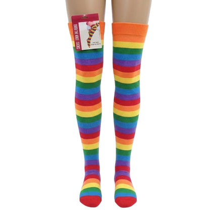 Womens Over Knee Socks Striped Thigh High Stockings Long Stretch - Rainbow V563-15350-09