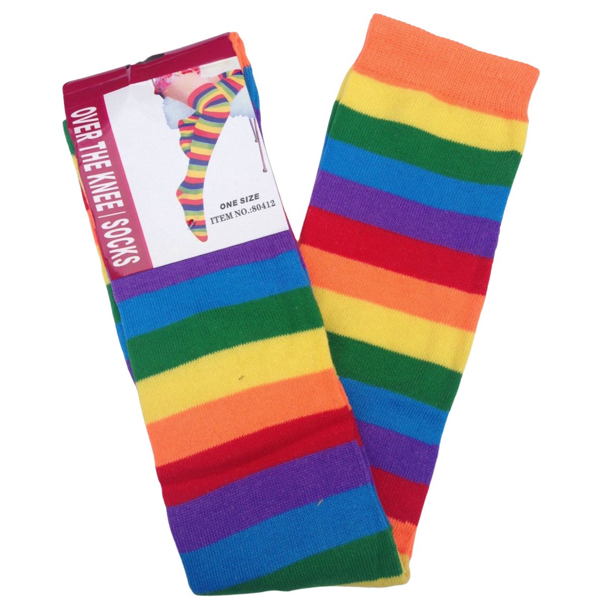 Womens Over Knee Socks Striped Thigh High Stockings Long Stretch - Rainbow V563-15350-09