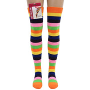 Womens Over Knee Socks Striped Thigh High Stockings Long Stretch - Pink Rainbow V563-15350-14
