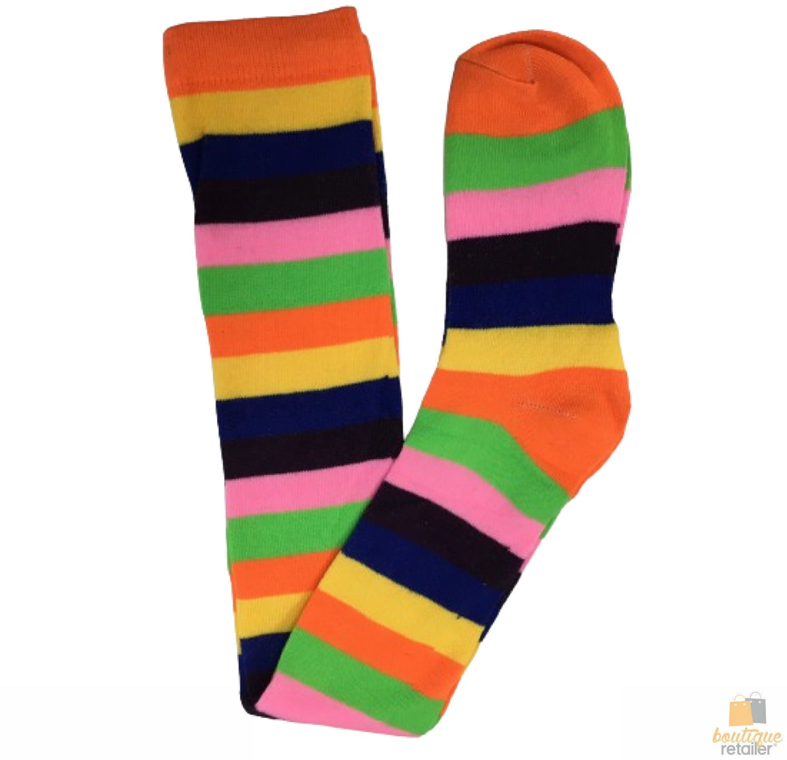 Womens Over Knee Socks Striped Thigh High Stockings Long Stretch - Pink Rainbow V563-15350-14