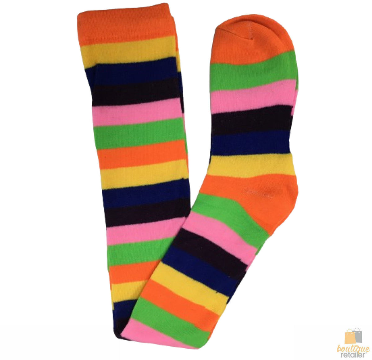 Womens Over Knee Socks Striped Thigh High Stockings Long Stretch - Pink Rainbow V563-15350-14