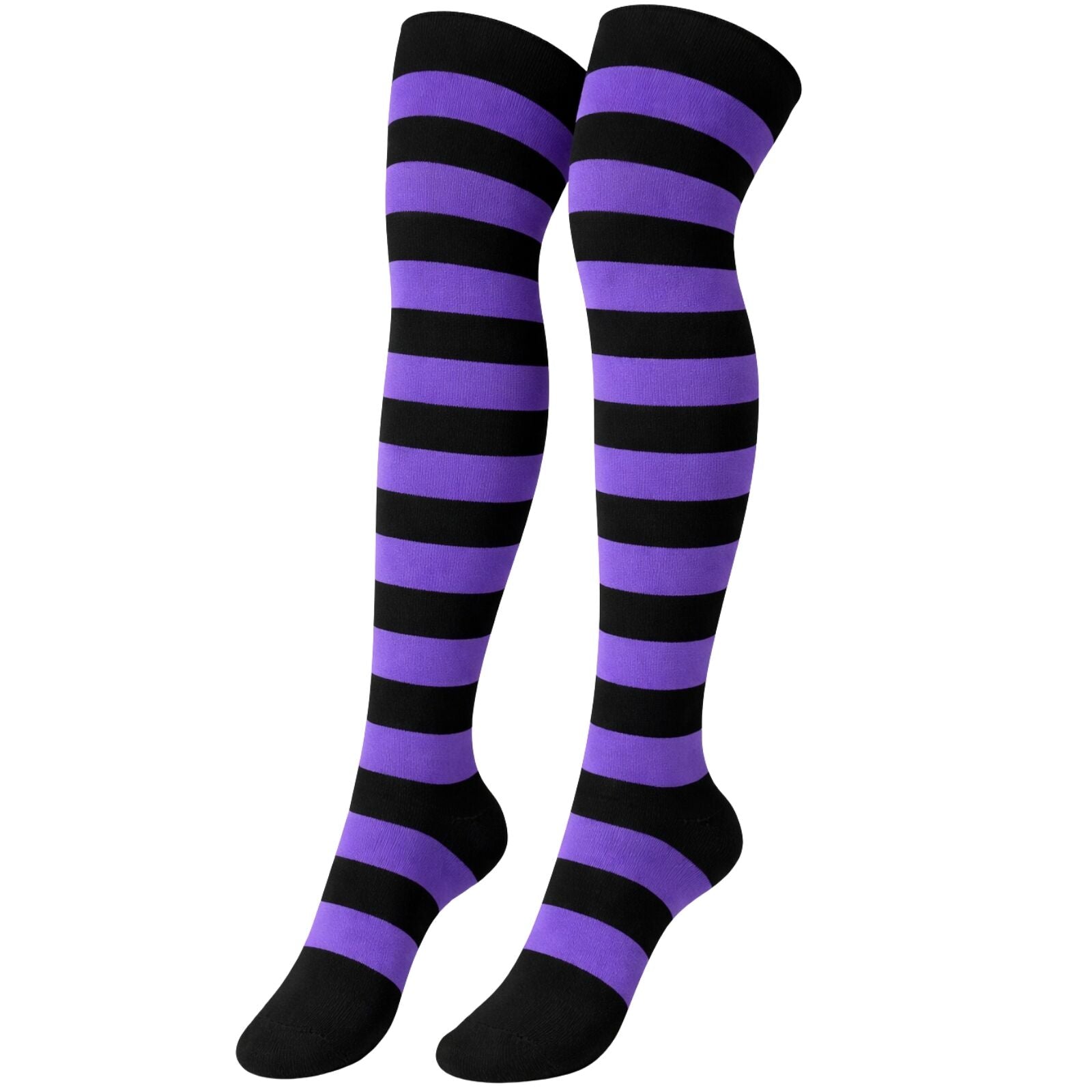 Womens Over Knee Socks Striped Thigh High Stockings Long Stretch - Black/Purple V563-15350-BLACK_PURPLE