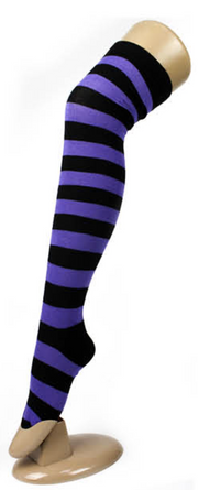 Womens Over Knee Socks Striped Thigh High Stockings Long Stretch - Black/Purple V563-15350-BLACK_PURPLE