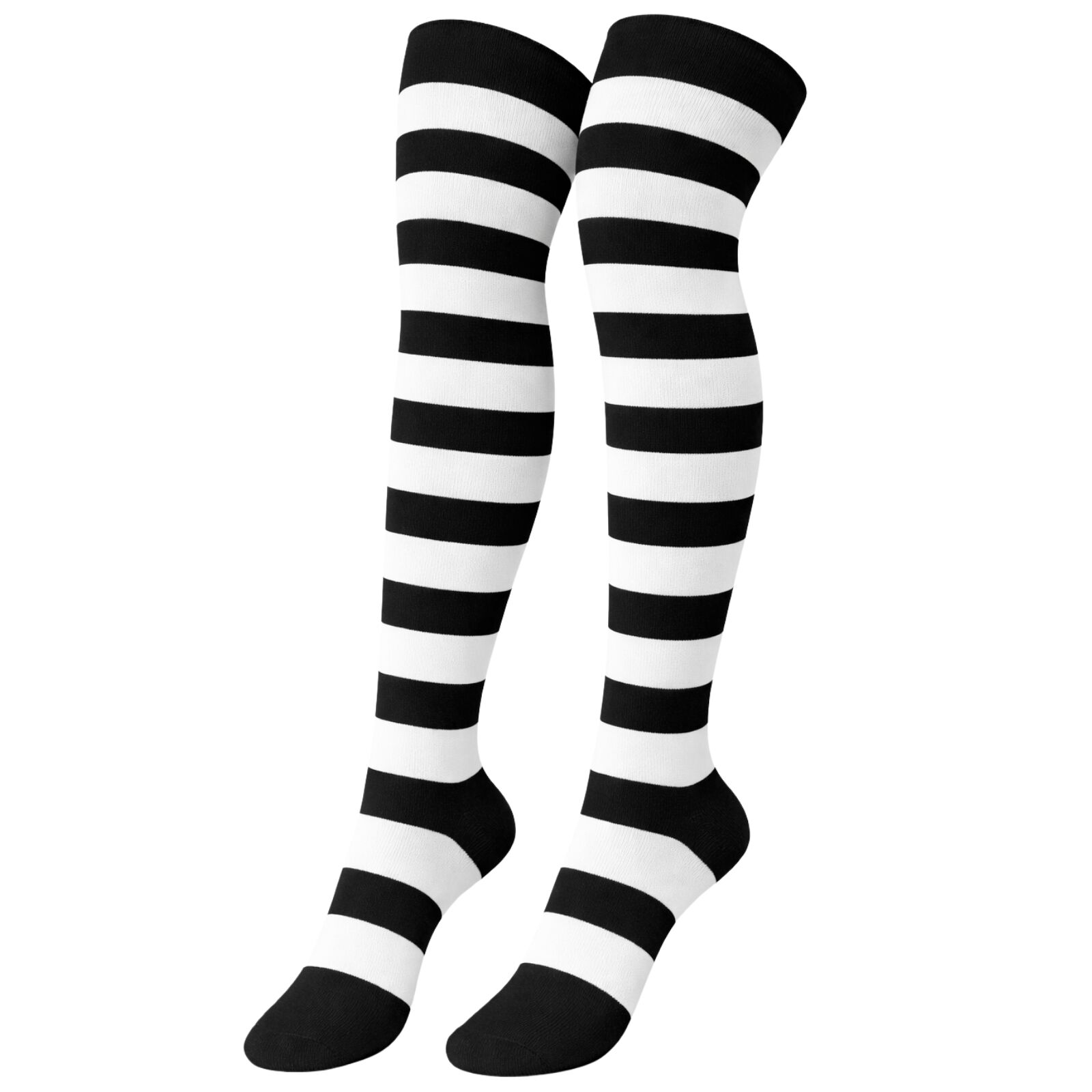 Womens Over Knee Socks Striped Thigh High Stockings Long Stretch - Black/White V563-15350-BLACK_WHITE