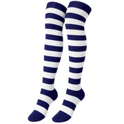 Womens Over Knee Socks Striped Thigh High Stockings Long Stretch - Blue/White V563-15350-BLUE_WHITE