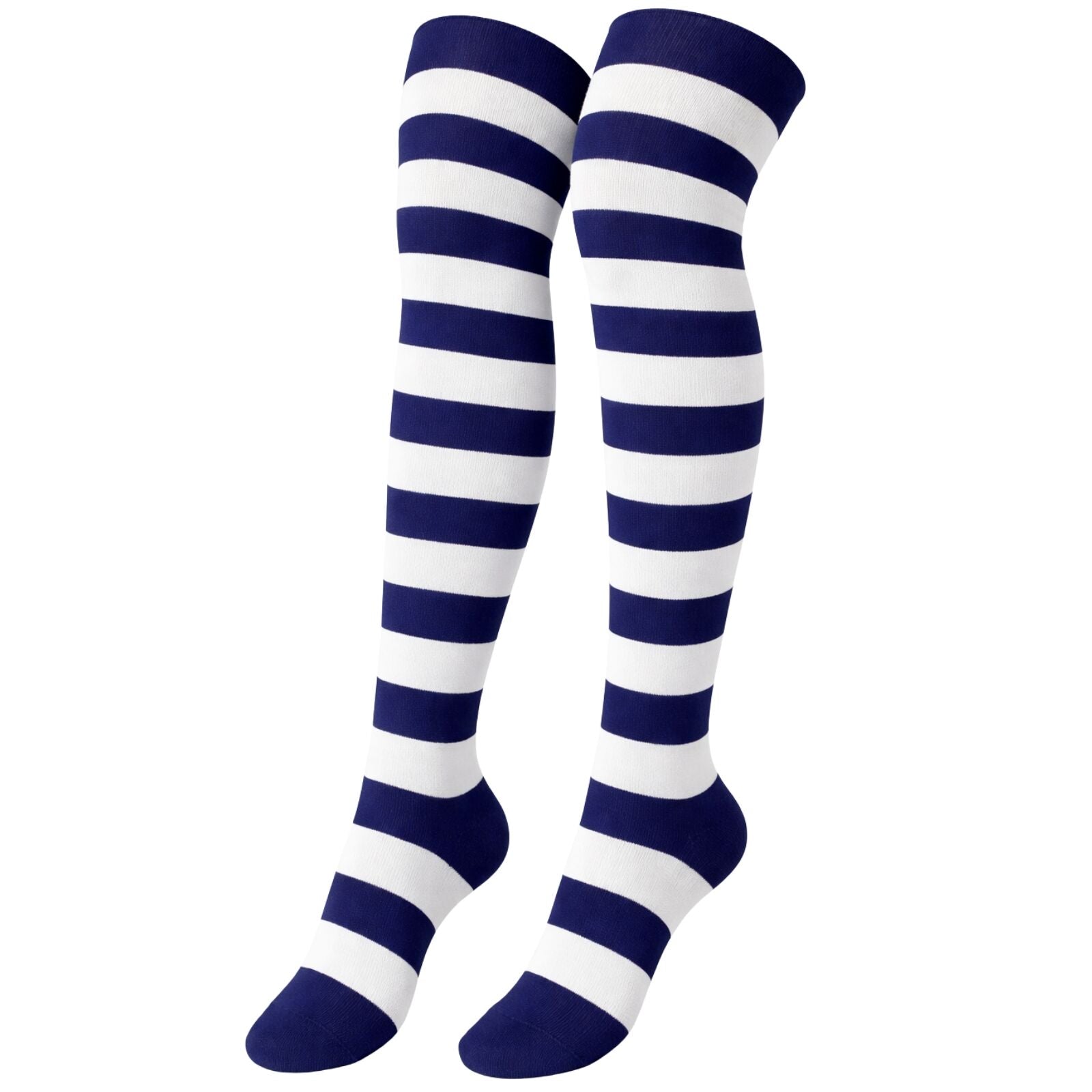 Womens Over Knee Socks Striped Thigh High Stockings Long Stretch - Blue/White V563-15350-BLUE_WHITE