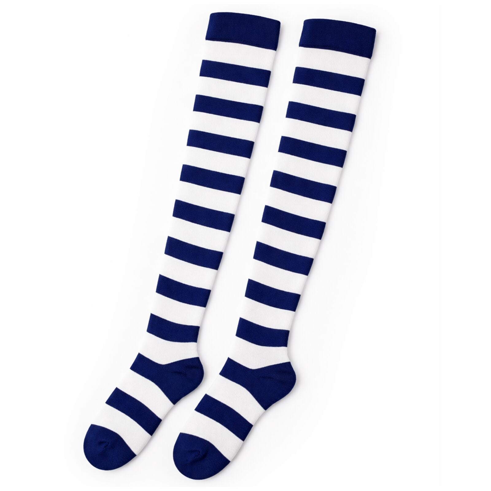 Womens Over Knee Socks Striped Thigh High Stockings Long Stretch - Blue/White V563-15350-BLUE_WHITE