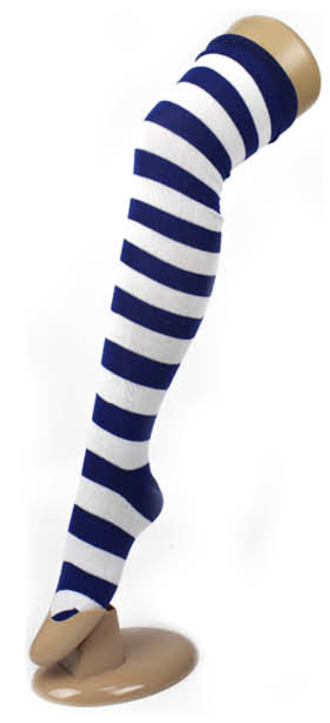 Womens Over Knee Socks Striped Thigh High Stockings Long Stretch - Blue/White V563-15350-BLUE_WHITE