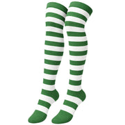 Womens Over Knee Socks Striped Thigh High Long Stockings - Dark Green/White V563-15350-DRKGRN_WHITE
