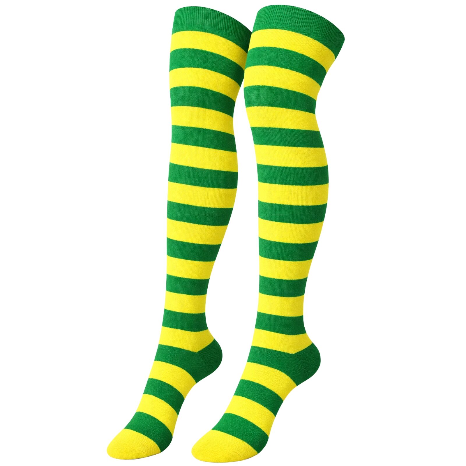 Womens Over Knee Socks Striped Thigh High Stockings Long Stretch - Green/Gold V563-15350-GREEN_GOLD