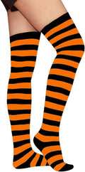 Womens Over Knee Socks Striped Thigh High Stockings Long Stretch - Orange/Black V563-15350-ORANGE_BLACK