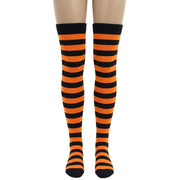 Womens Over Knee Socks Striped Thigh High Stockings Long Stretch - Orange/Black V563-15350-ORANGE_BLACK