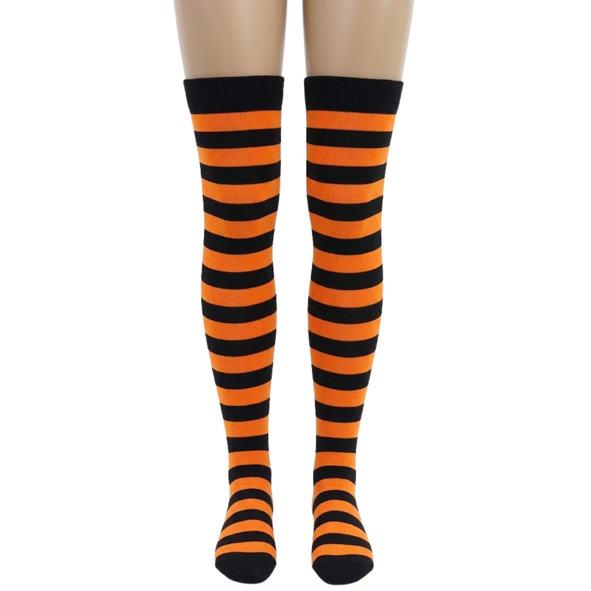 Womens Over Knee Socks Striped Thigh High Stockings Long Stretch - Orange/Black V563-15350-ORANGE_BLACK