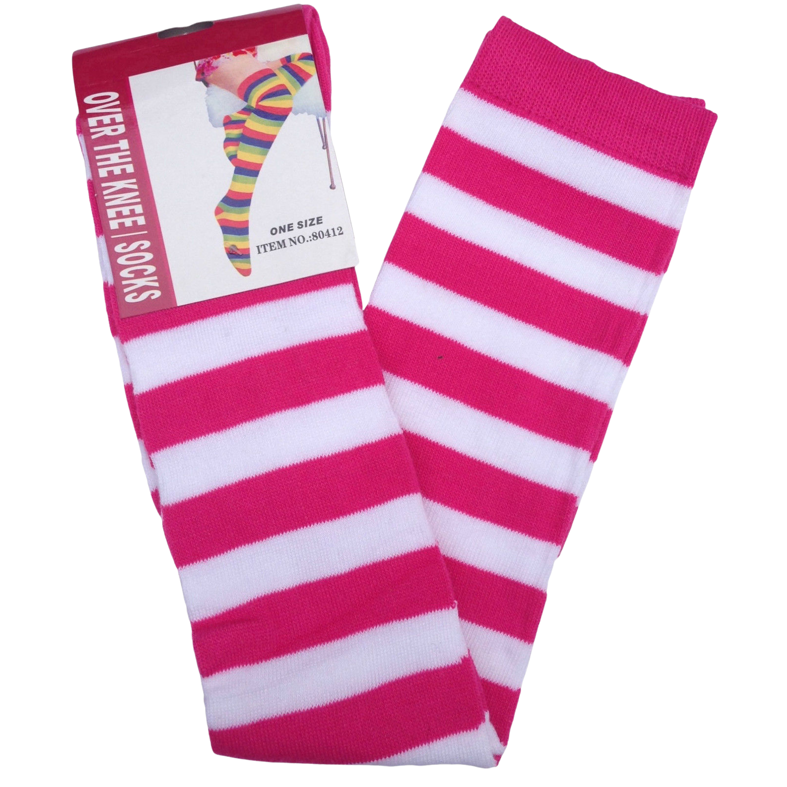 Womens Over Knee Socks Striped Thigh High Stockings Long Stretch - Pink/White V563-15350-PINK_WHITE