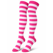 Womens Over Knee Socks Striped Thigh High Stockings Long Stretch - Pink/White V563-15350-PINK_WHITE