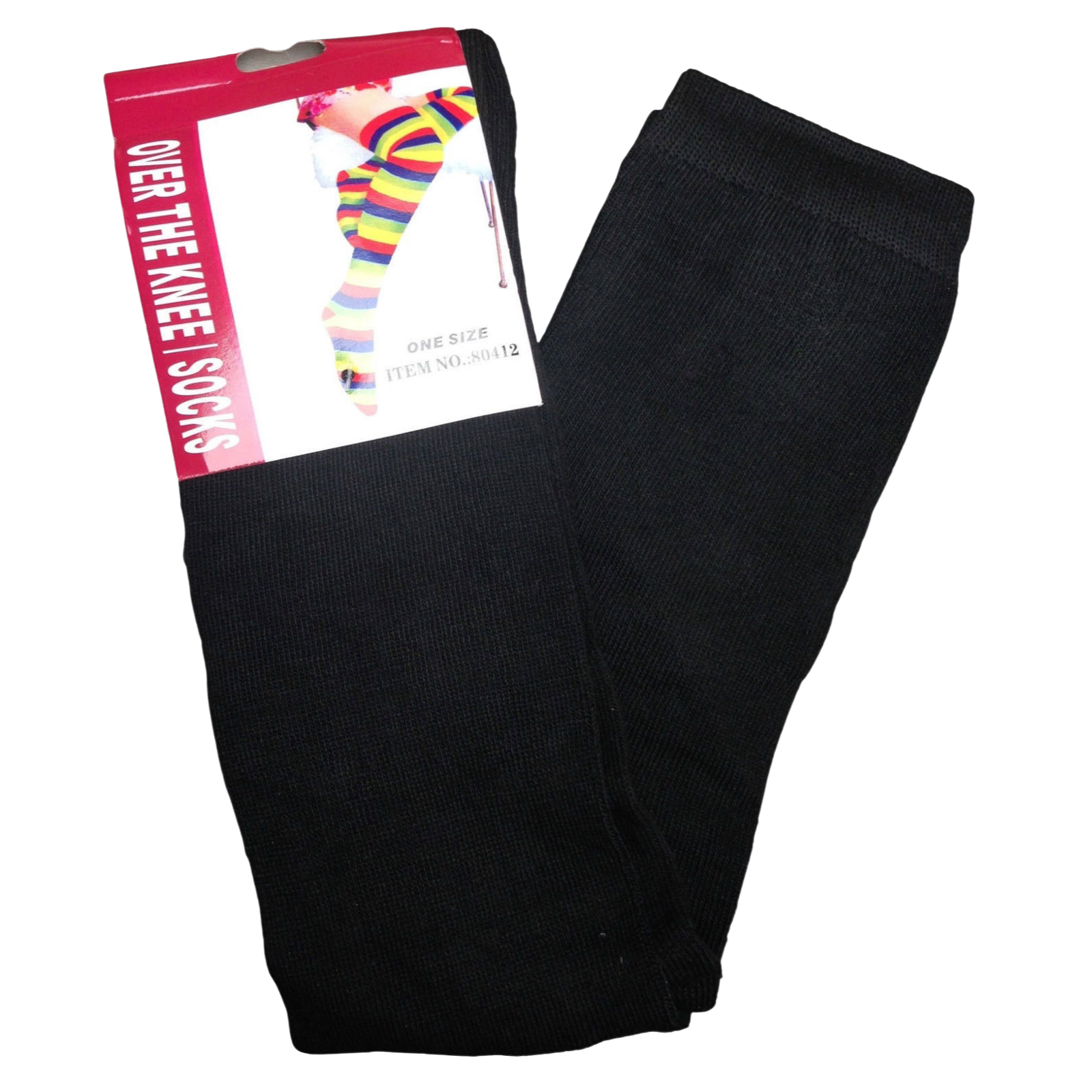 Womens Over Knee Socks Thigh High Stockings Long Stretch - Plain Black V563-15350-PLAINBLACK