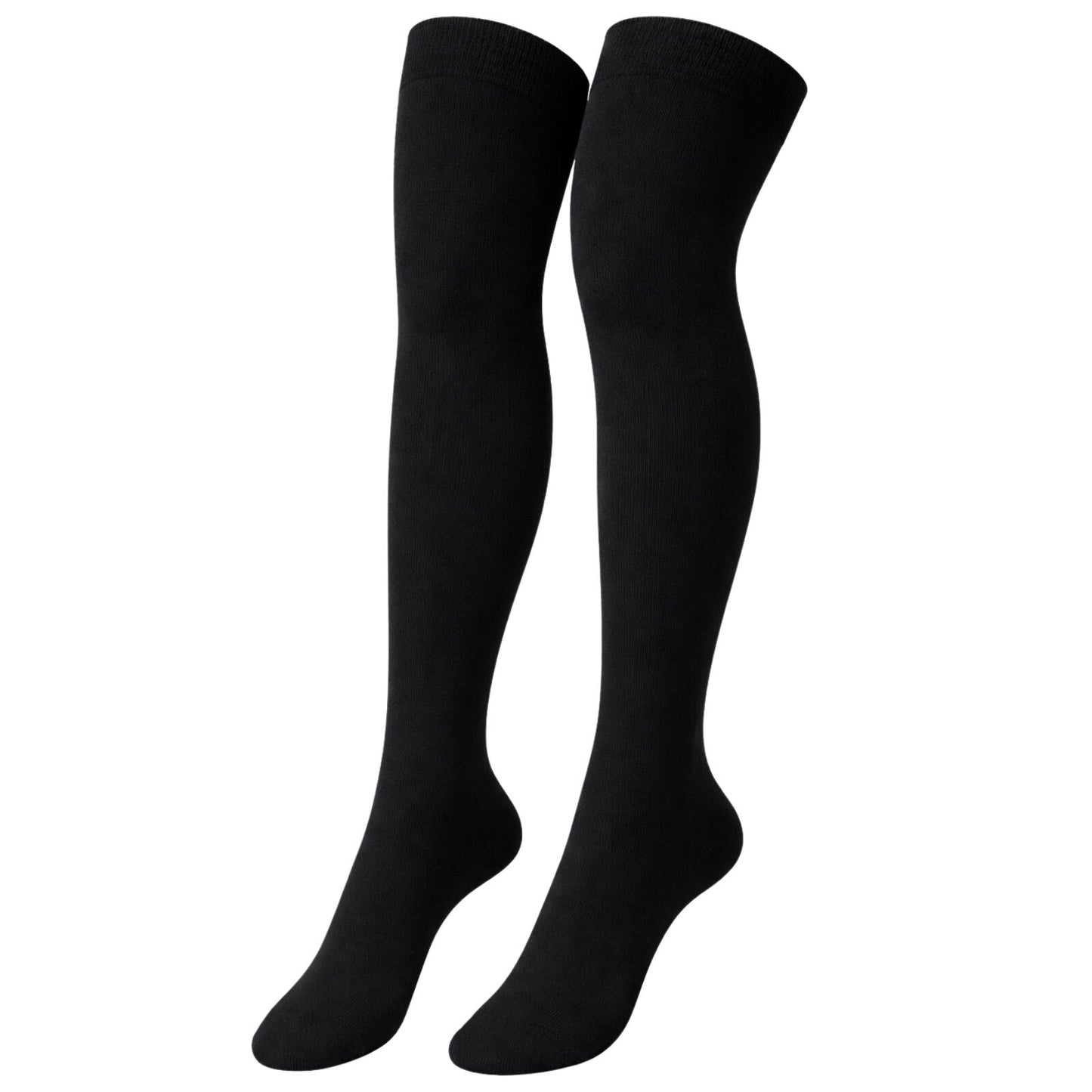 Womens Over Knee Socks Thigh High Stockings Long Stretch - Plain Black V563-15350-PLAINBLACK