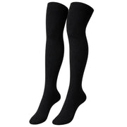 Womens Over Knee Socks Thigh High Stockings Long Stretch - Plain Black V563-15350-PLAINBLACK