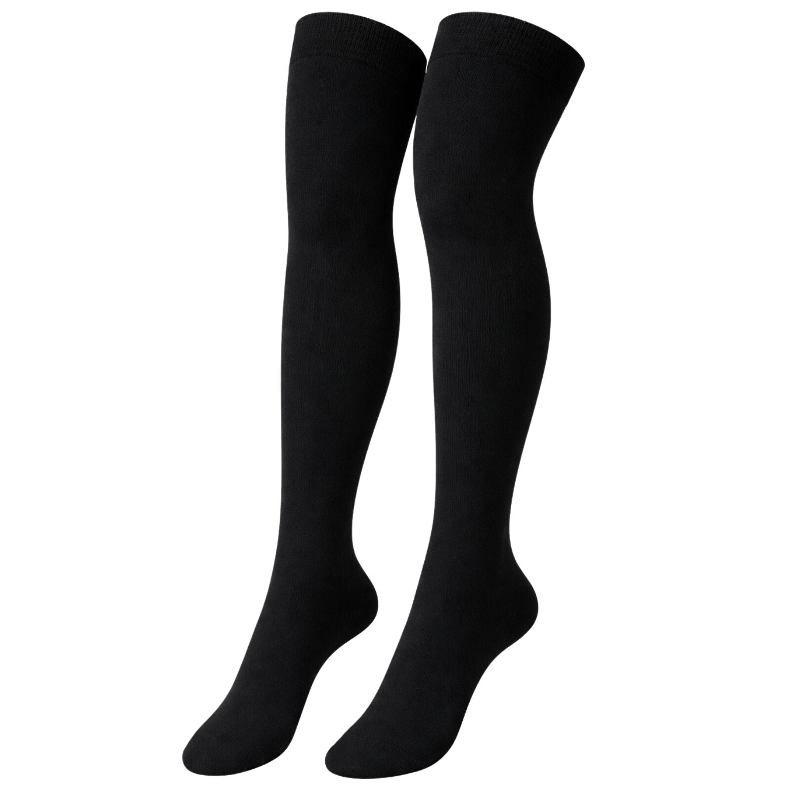 Womens Over Knee Socks Thigh High Stockings Long Stretch - Plain Black V563-15350-PLAINBLACK