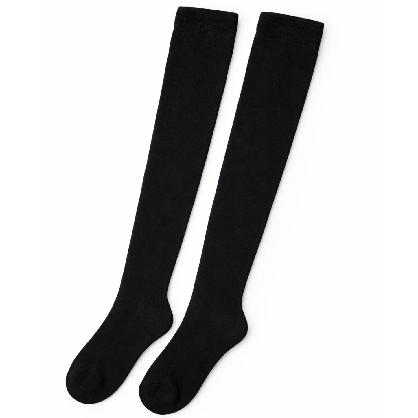 Womens Over Knee Socks Thigh High Stockings Long Stretch - Plain Black V563-15350-PLAINBLACK
