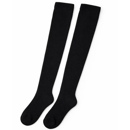 Womens Over Knee Socks Thigh High Stockings Long Stretch - Plain Black V563-15350-PLAINBLACK