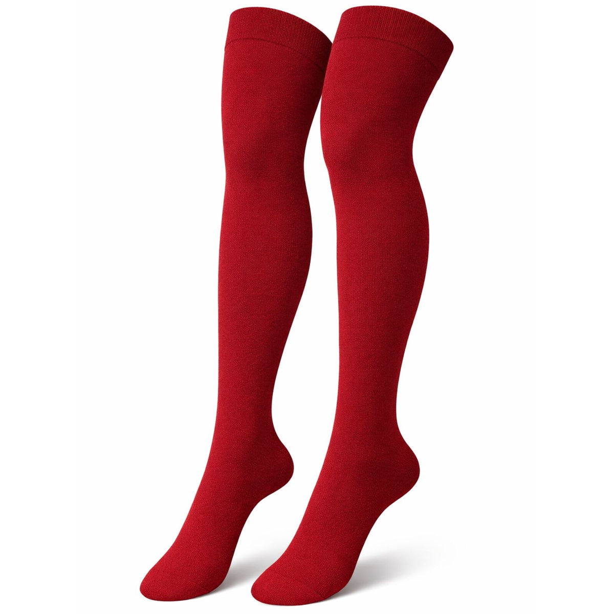 Womens Over Knee Socks Thigh High Stockings Long Stretch - Plain Red V563-15350-PLAINRED