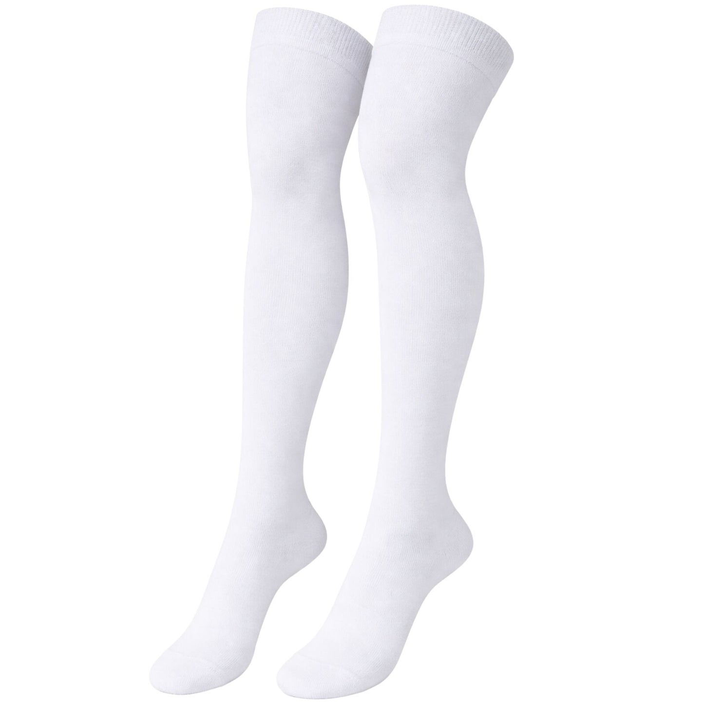 Womens Over Knee Socks Thigh High Stockings Long Stretch - Plain White V563-15350-PLAINWHITE