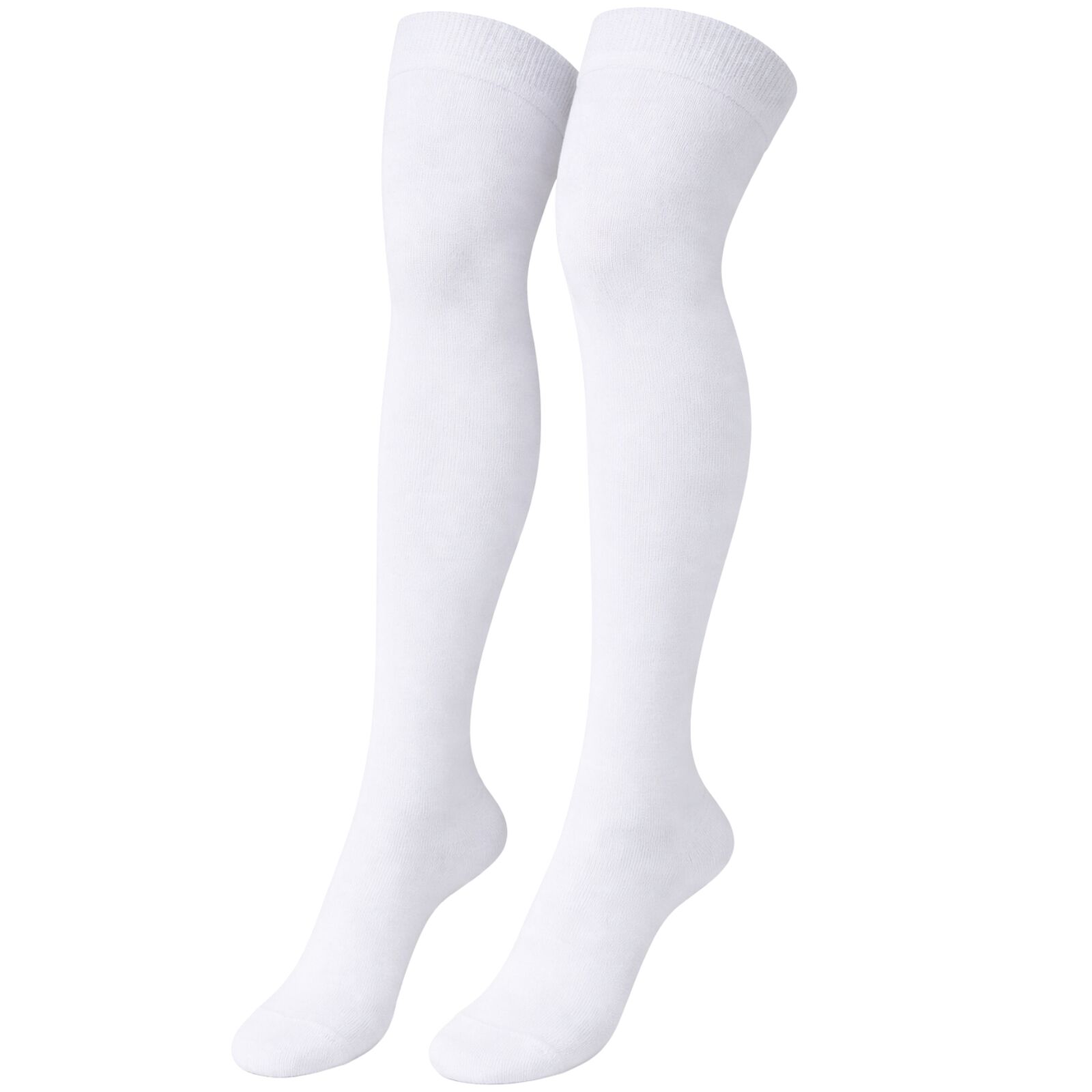 Womens Over Knee Socks Thigh High Stockings Long Stretch - Plain White V563-15350-PLAINWHITE