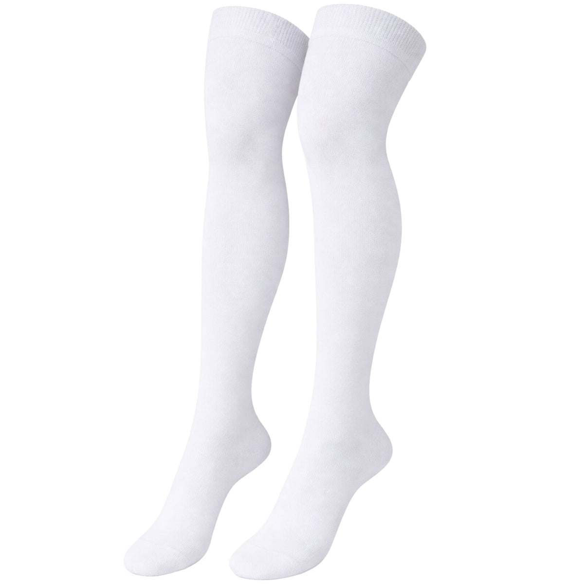 Womens Over Knee Socks Thigh High Stockings Long Stretch - Plain White V563-15350-PLAINWHITE
