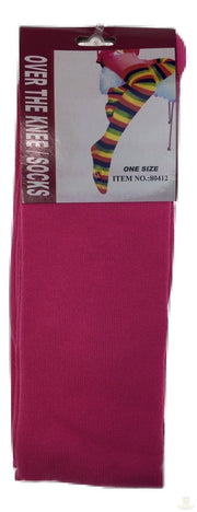 Womens Over Knee Socks Thigh High Stockings Long Stretch - Plain Pink V563-15350-PLAIN_PINK