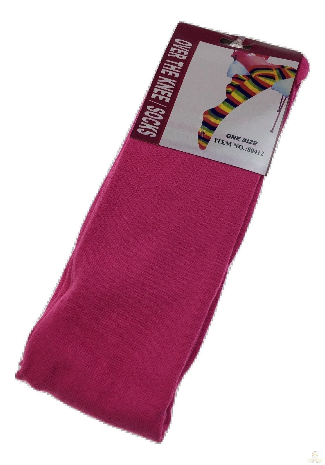 Womens Over Knee Socks Thigh High Stockings Long Stretch - Plain Pink V563-15350-PLAIN_PINK