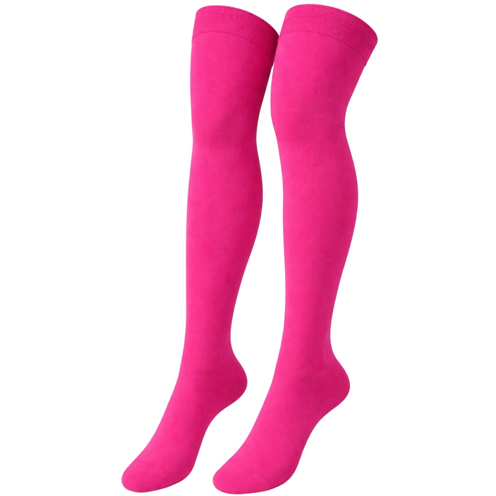 Womens Over Knee Socks Thigh High Stockings Long Stretch - Plain Pink V563-15350-PLAIN_PINK