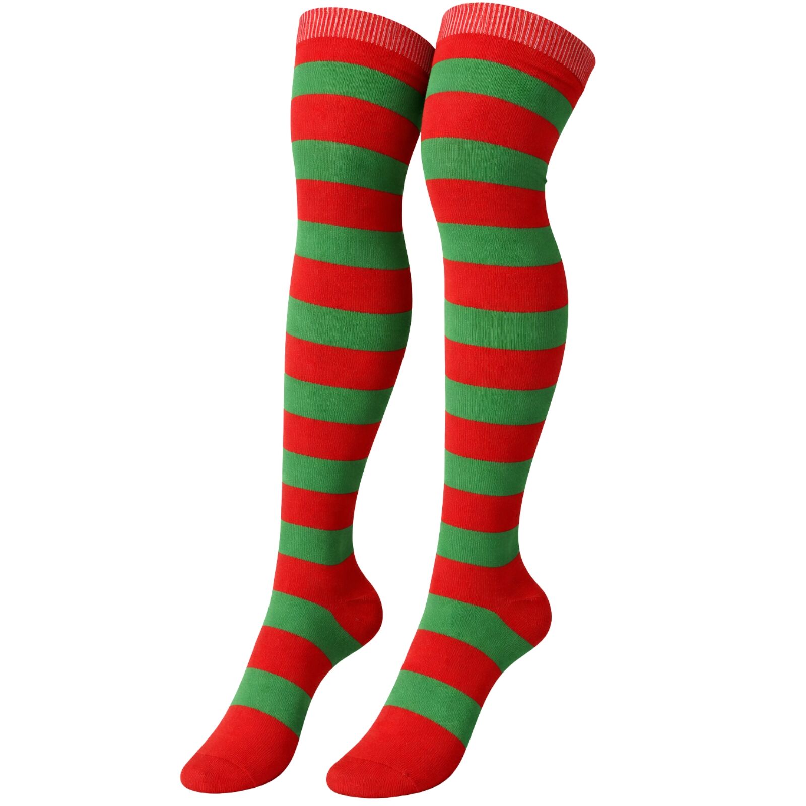 Womens Over Knee Socks Striped Thigh High Stockings Long Stretch - Red/Green V563-15350-RED_GREEN