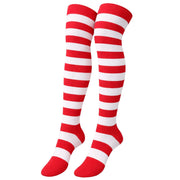 Womens Over Knee Socks Striped Thigh High Stockings Long Stretch - Red/White V563-15350-RED_WHITE