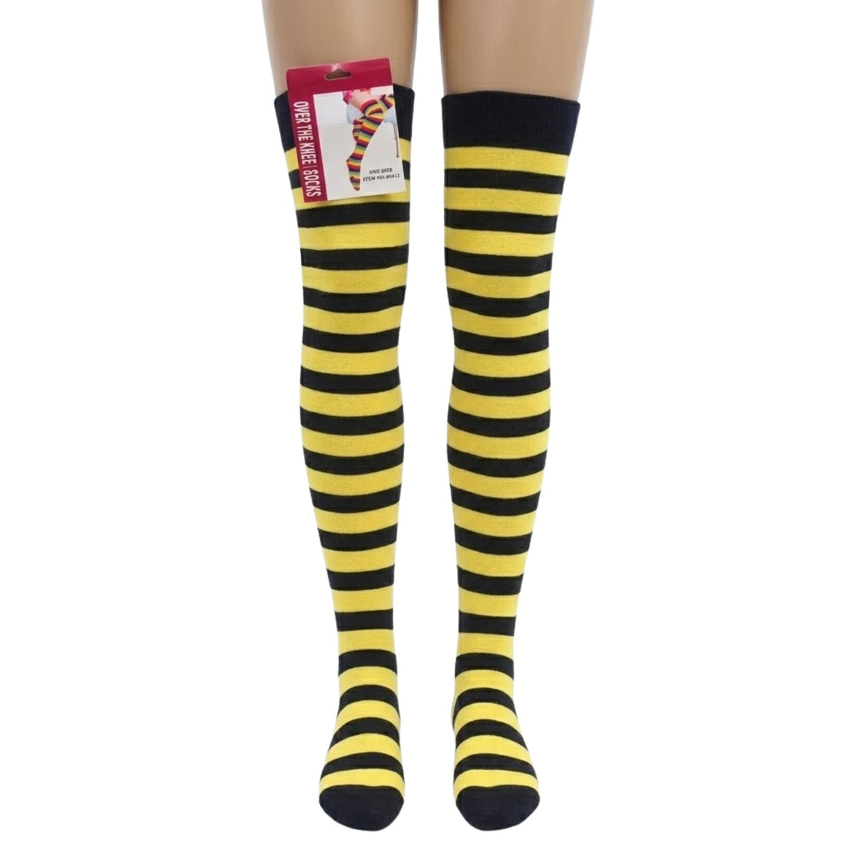 Womens Over Knee Socks Striped Thigh High Stockings Long Stretch - Yellow/Black V563-15350-YELLOW_BLACK