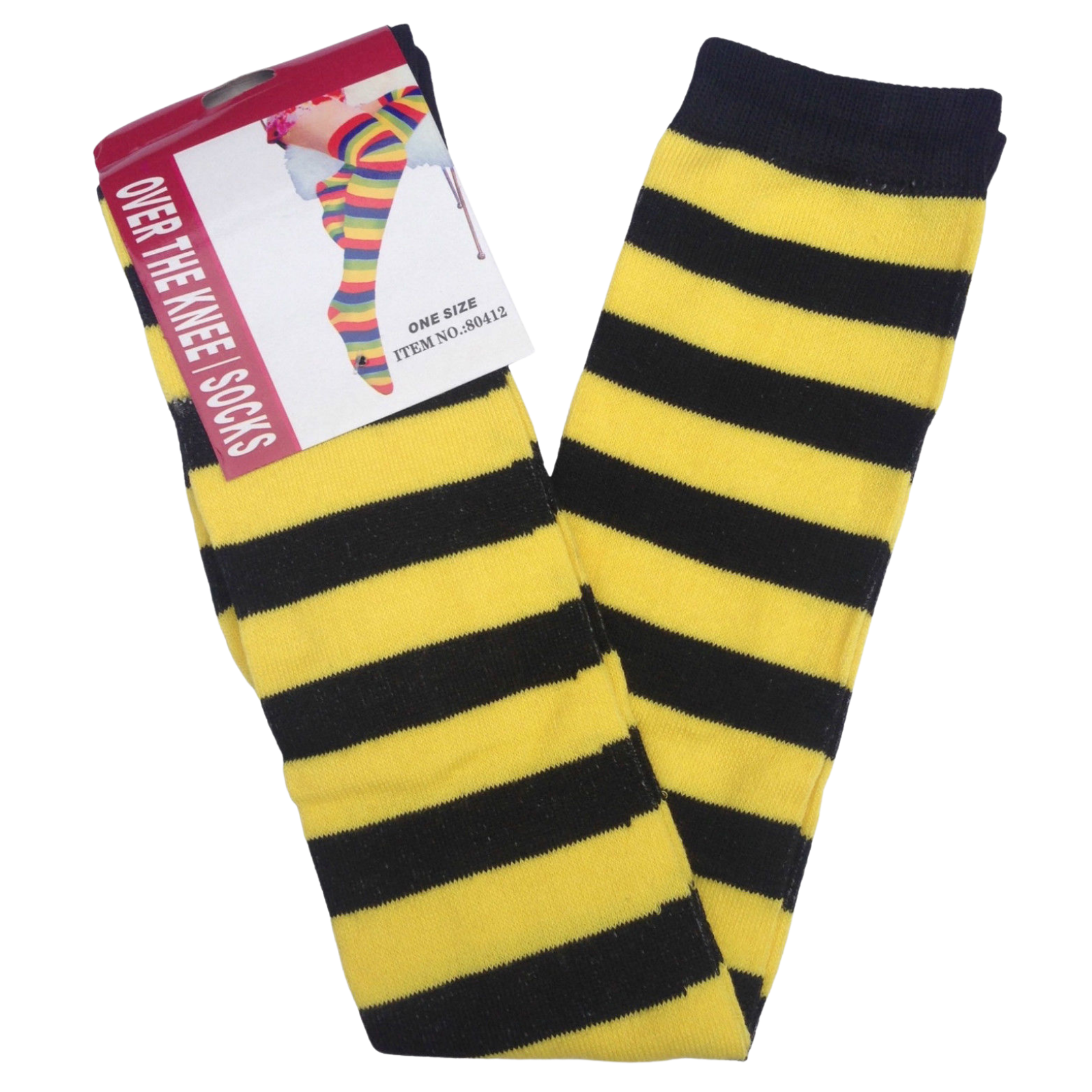 Womens Over Knee Socks Striped Thigh High Stockings Long Stretch - Yellow/Black V563-15350-YELLOW_BLACK