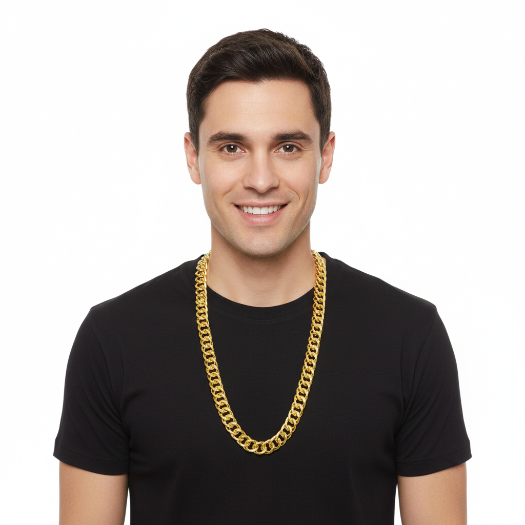 BIG NECKLACE 50cm Pimp Costume Party Fancy Dress Gangster Chain Jewellery - Gold V563-15800-GOLD