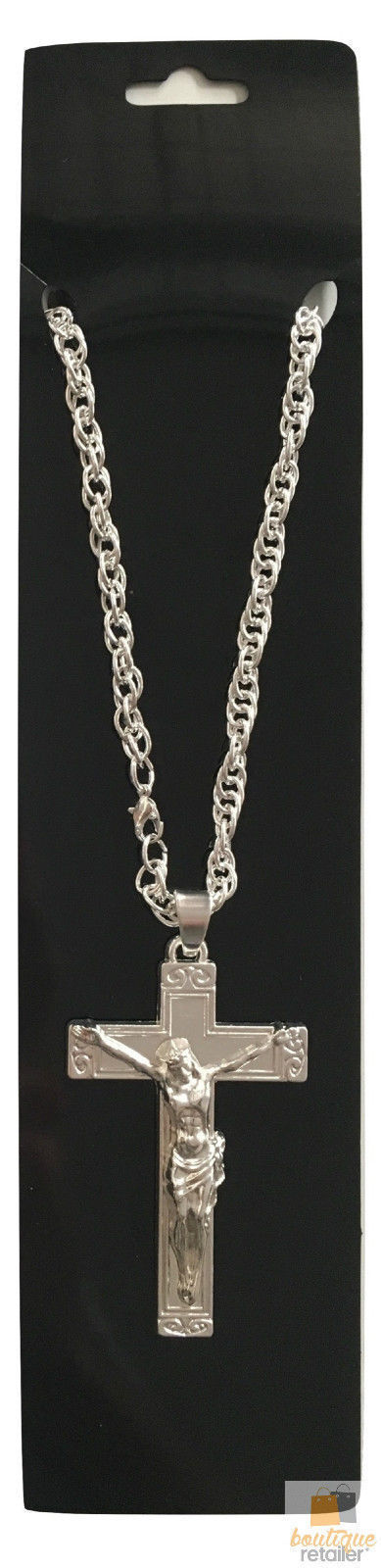 Jesus Christ Metal Necklace Chain Pendant Chain Jewellery Crucifix - Silver V563-15800-JESUS-SILVER