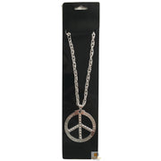 PEACE Sign Metal Necklace Chain Hippie Costume Party Pendant Chain Jewellery 70s 60s - Silver