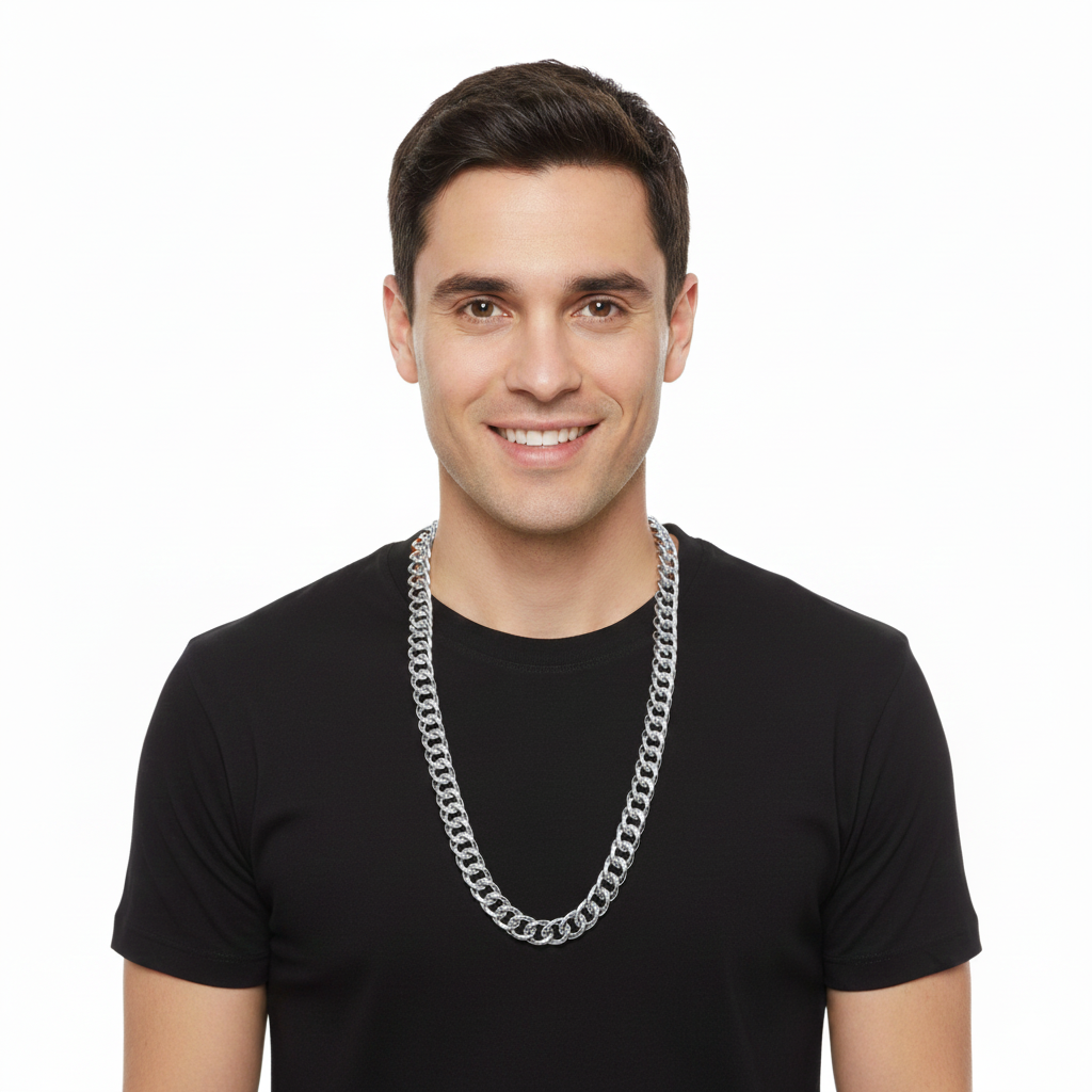 BIG NECKLACE 50cm Pimp Costume Party Fancy Dress Gangster Chain Jewellery - Silver V563-15800-SILVER