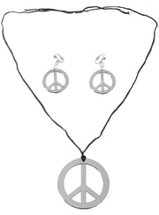 HIPPIE Necklace & Earring Set Peace Signs Party Costume Halloween 60s 70s - Silver V563-16140-SILVER