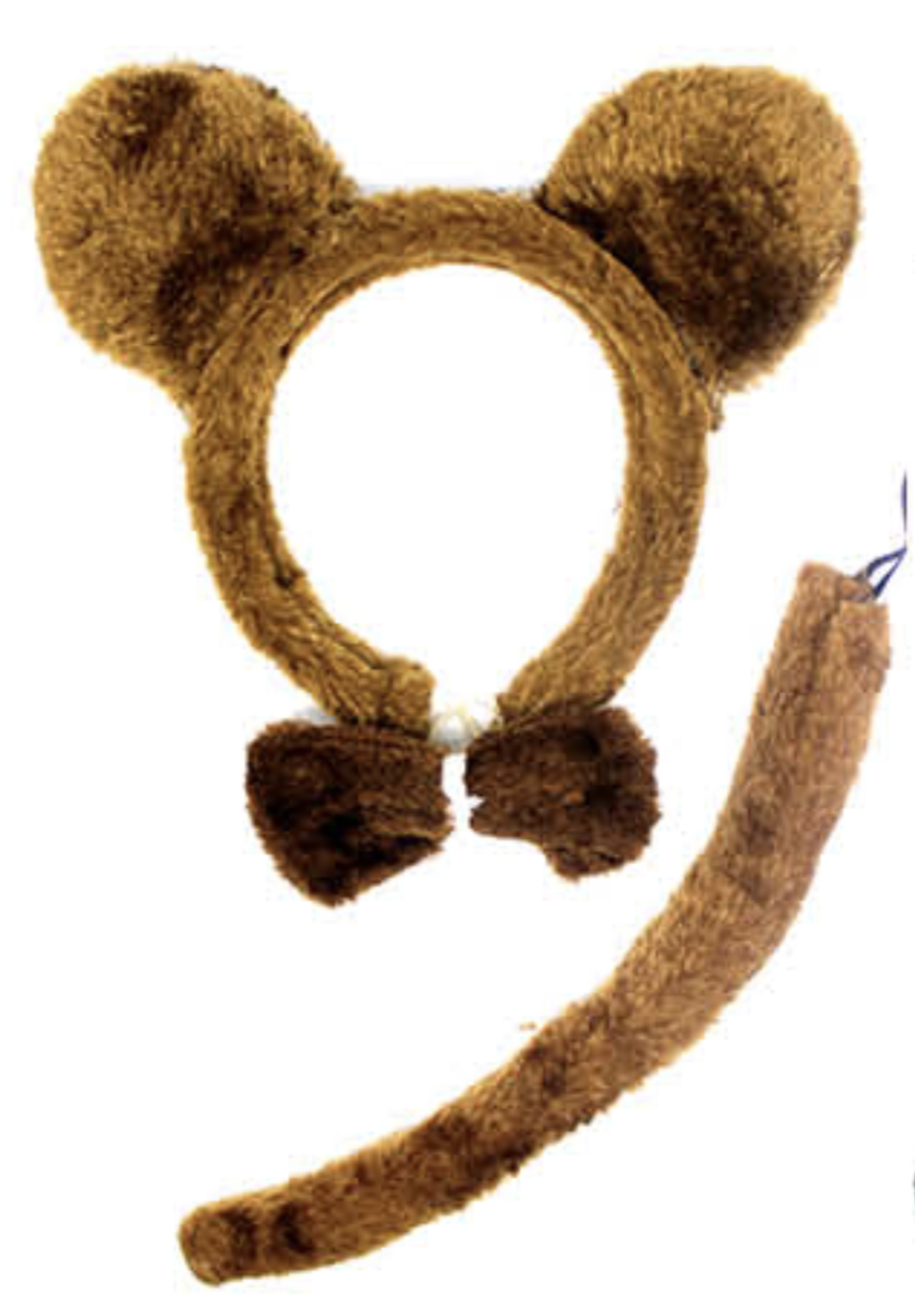 BROWN BEAR EARS HEADBAND w Bow Tail Animal Costume Halloween Party Hair Accessory V563-17201-01