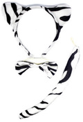 ZEBRA EARS HEADBAND w Bow Tail Animal Costume Halloween Party Hair Accessory V563-17201-12