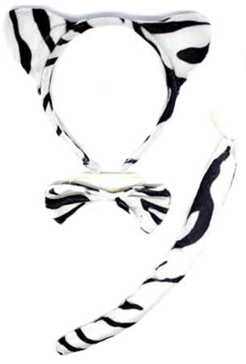 ZEBRA EARS HEADBAND w Bow Tail Animal Costume Halloween Party Hair Accessory V563-17201-12